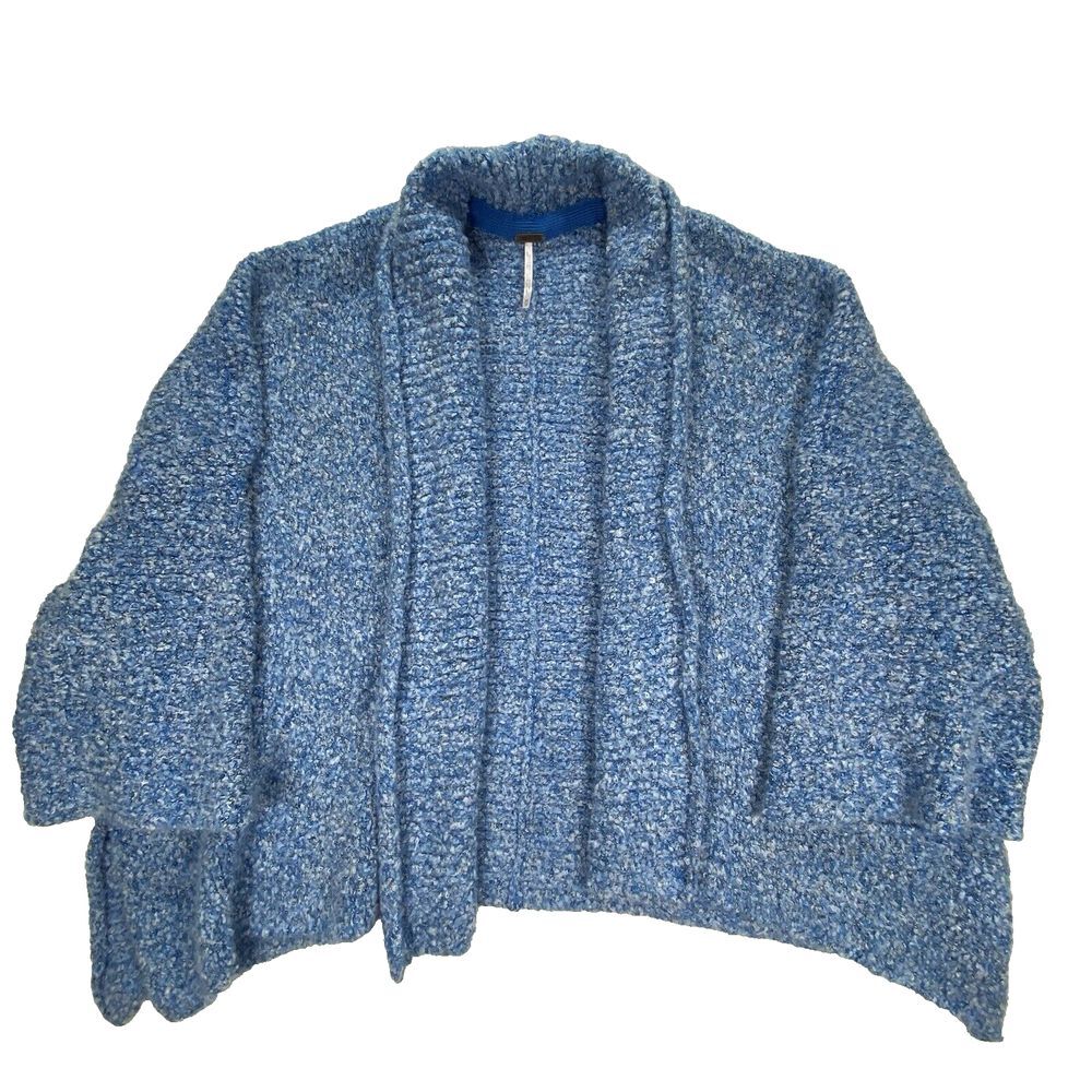 New Free People BFF Cardigan Womens XS Boho Wrap Soft Boucle Knit big Blue